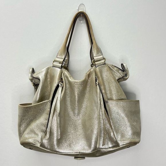 Aimee Kestenberg Tamitha Satchel Champagne Shimmer Gold Leather Hand Bag Large - Picture 1 of 15